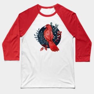 Nordic Folk Art Bird, Woodland Animal Folk Art Bird Baseball T-Shirt